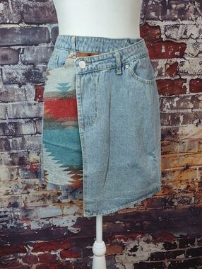 Miss Sparkling Southwestern Inspired Denim Wrap Skirt